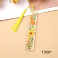 Clear acrylic flower bookmark with yellow tassel, 10cm student gift and stationery item. - Faux Dried Flower Bookmark (12)