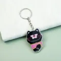 Mignon porte-clés en acrylique avec motif d'animal noir de dessin animé pour sac et quotidien - 6 Pendentif Chat Noir (B387)