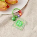 Portachiavi quadrifoglio in acrilico carino con campanello e perline per borse. - Stile Doppia Fortuna (B425)