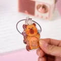 Cute acrylic bear shaker keychain with wire ring cartoon bag pendant cute anime accessory - Random Style