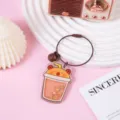 Cute guinea pig acrylic shaker keychain with wire ring and bell, perfect bag pendant. - Milk Tea Guinea Pig (B298)