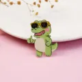 Cute cartoon green crocodile enamel pin badge, stylish sunglasses design, apparel accessory. - Crocodile (A1238)