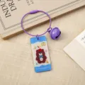Cute cartoon bear acrylic keychain with purple wire ring and bell, perfect bag pendant. - Apple Bear Keychain (B374)