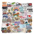 50 pzas pegatinas del dia del libro, I love reading adhesivos impermeables para maleta y ordenador. - Tema Del Día Mundial Del Libro / 50 Piezas/Paquete