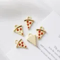 Detailed macro view of gold-plated pizza charms with sparkling red rhinestones on a white card - Pizza / 15mm*11mm / Gold (Pizza)