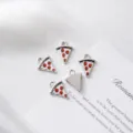 Close-up of silver pizza charms with red rhinestones on paper - Pizza / 15mm*11mm / Silver (Pizza)