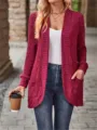 Casual burgundy long-sleeve cardigan jacket for women with pockets and brushed knit texture - S / Tops / Burgundy