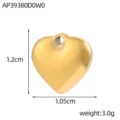 Detailansicht Edelstahl-Herzanhänger mit 1,2 cm Höhe und 3,0 g Gewichtsangaben. - 3D Glatter Herz Anhänger (AP39380D0W0) / Gold