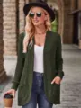 Casual women's long sleeve open front ribbed cardigan in dark green color - S / Tops / Olive Green