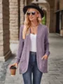 Casual purple ribbed knit open front cardigan jacket with pockets - S / Tops / Lavender