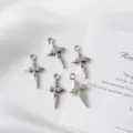 Macro view of silver-plated cross pendants with inlaid rhinestones for DIY jewelry - Zirconia Cross / 23mm*12mm / Silver (with Zirconia)