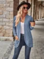 Cozy women's blue brushed long sleeve open front knit cardigan jacket for autumn style - S / Tops / Sky Blue
