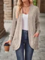 Women's casual ribbed knit long sleeve open front cardigan jacket in oatmeal color - Apricot