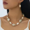 Elegant marbled resin bead necklace and earring set for women, bohemian style jewelry - Multi-color-1 set