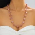 Dopamine style handmade resin beaded necklace with pink marbled geometric stones - Lotus root pink