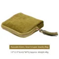 Portable avocado green flocked velvet jewelry storage pouch with a stylish tassel zipper - 6 Layers Tassel Style / 13x12.5x3cm / Avocado Green