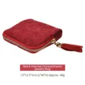 Red velvet jewelry storage pouch with 6 internal layers and tassel zipper closure - 6 Layers Tassel Style / 13x12.5x3cm / Burgundy