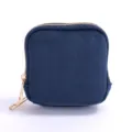 Exquisite navy blue square velvet jewelry travel storage pouch with gold zipper closure - Double Layer Premium Velvet Bag / French Blue