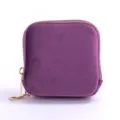 Elegant compact square velvet jewelry box in purple finish with gold metal zipper - Double Layer Premium Velvet Bag / Pink Purple