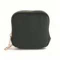 Elegant dark green velvet square jewelry travel pouch with gold zipper closure - Double Layer Premium Velvet Bag / Emerald Green