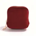 Compact dark red velvet jewelry pouch with elegant gold zipper accent. - Double Layer Premium Velvet Bag / Burgundy