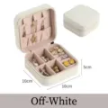 Portable off-white velvet jewelry box with necklace hooks and ring slots, 10x10x5cm size - Cross-Grain Zipper Style / 10x10x5cm / Off White