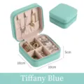 Tiffany blue portable square travel jewelry box organizer for rings and necklaces - Cross-Grain Zipper Style / 10x10x5cm / Teal Blue