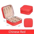 Compact red square jewelry organizer box with soft velvet lining, measures 10x10x5cm - Cross-Grain Zipper Style / 10x10x5cm / China Red