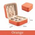 Portable orange faux leather jewelry box for rings and necklaces, size 10x10x5cm - Cross-Grain Zipper Style / 10x10x5cm / Orange Yellow
