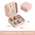 Portable square pink leather jewelry box with zipper travel organizer case 10x10cm - Cross-Grain Zipper Style / 10x10x5cm / Nude Pink
