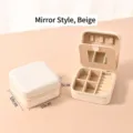 Compact cream white jewelry organizer with mirror for rings and necklaces, 10x10x5cm - With Mirror / 10x10x5cm / Off White