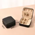 Compact square travel jewelry box in modern black with mirror - Cross-Grain Zipper Style (with Mirror) / 10x10x5cm / Modern Black