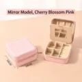 Portable cherry blossom pink square jewelry box with mirror and zipper closure - Cross-Grain Zipper Style (with Mirror) / 10x10x5cm / Sakura Pink