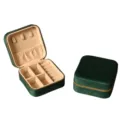 Compact green velvet jewelry box showing open and closed variant views - Velvet Zipper Style (No Mirror) / Classic Green