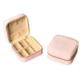 Compact pink velvet jewelry box showing open and closed storage compartment views - Velvet Zipper Style (No Mirror) / Sakura Pink