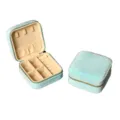 Light blue velvet travel jewelry box with zipper closure open and closed view - Velvet Zipper Style (No Mirror) / Sky Blue