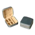 Portable grey-blue velvet jewelry box with ring and necklace storage compartments - Velvet Zipper Style (No Mirror) / Dark Blue