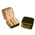 Compact dark green velvet jewelry box with a zippered closure for travel storage - Velvet Zipper Style (No Mirror) / Army Green
