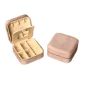 Compact pink velvet portable jewelry box organizer with mirror for rings and necklaces - Velvet Zipper Style (with Mirror) / Dusty Pink