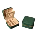 Dark green velvet portable travel jewelry box organizer with gold zipper closure - Velvet Zipper Style (with Mirror) / Classic Green