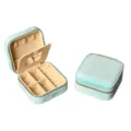 Portable light blue velvet jewelry box with built-in mirror and ring slots organizer - Velvet Zipper Style (with Mirror) / Sky Blue