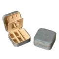 Gray velvet jewelry organizer box with mirror shown open and closed - Velvet Zipper Style (with Mirror) / Dark Blue