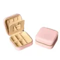 Portable pink velvet travel jewelry box organizer with built-in mirror and zipper - Velvet Zipper Style (with Mirror) / Sakura Pink