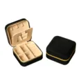 Portable black velvet jewelry box with gold zipper for rings and necklace storage - Velvet Zipper Style (with Mirror) / Modern Black