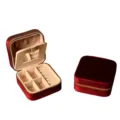 Compact red velvet travel jewelry box featuring mirror and multiple storage compartments - Velvet Zipper Style (with Mirror) / Burgundy