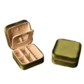 Luxurious portable square velvet jewelry box in moss green with gold zipper for travel - Velvet Zipper Style (with Mirror) / Army Green