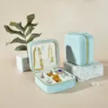 Premium light blue velvet jewelry organizer travel case for rings, earrings and necklaces - Internal Velvet Zipper Style / Moonlight Blue