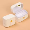 Portable cream flocked jewelry box for rings and necklaces with gold button closure - Mini Button Jewelry Box / 6.5x4x4.5cm / Off White
