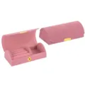 Premium portable pink flocked velvet jewelry storage box featuring golden metal clasp - Long Arched Buckle Style / 10.2x5.1x3.5cm / Pink
