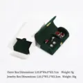 Elegant dark green velvet travel jewelry organizer box with white outer gift packaging box - Long Arched Buckle Style / 10.2x5.1x3.5cm / Dark Green
